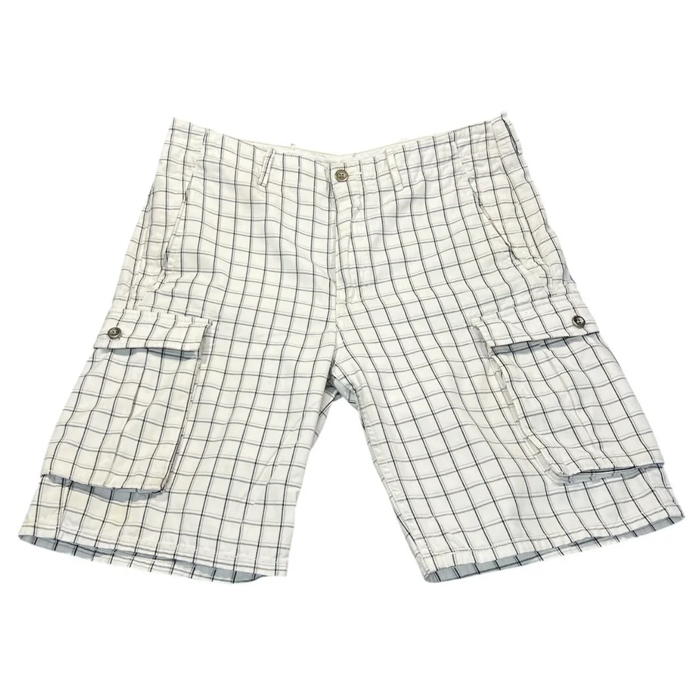 Levis White Label Cargo Utility Shorts Plaid Cotton Mens size 33 Preowned EUC